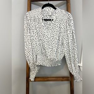 Rachel Zoe White & Black Hearted Key Hole Tie Blouse